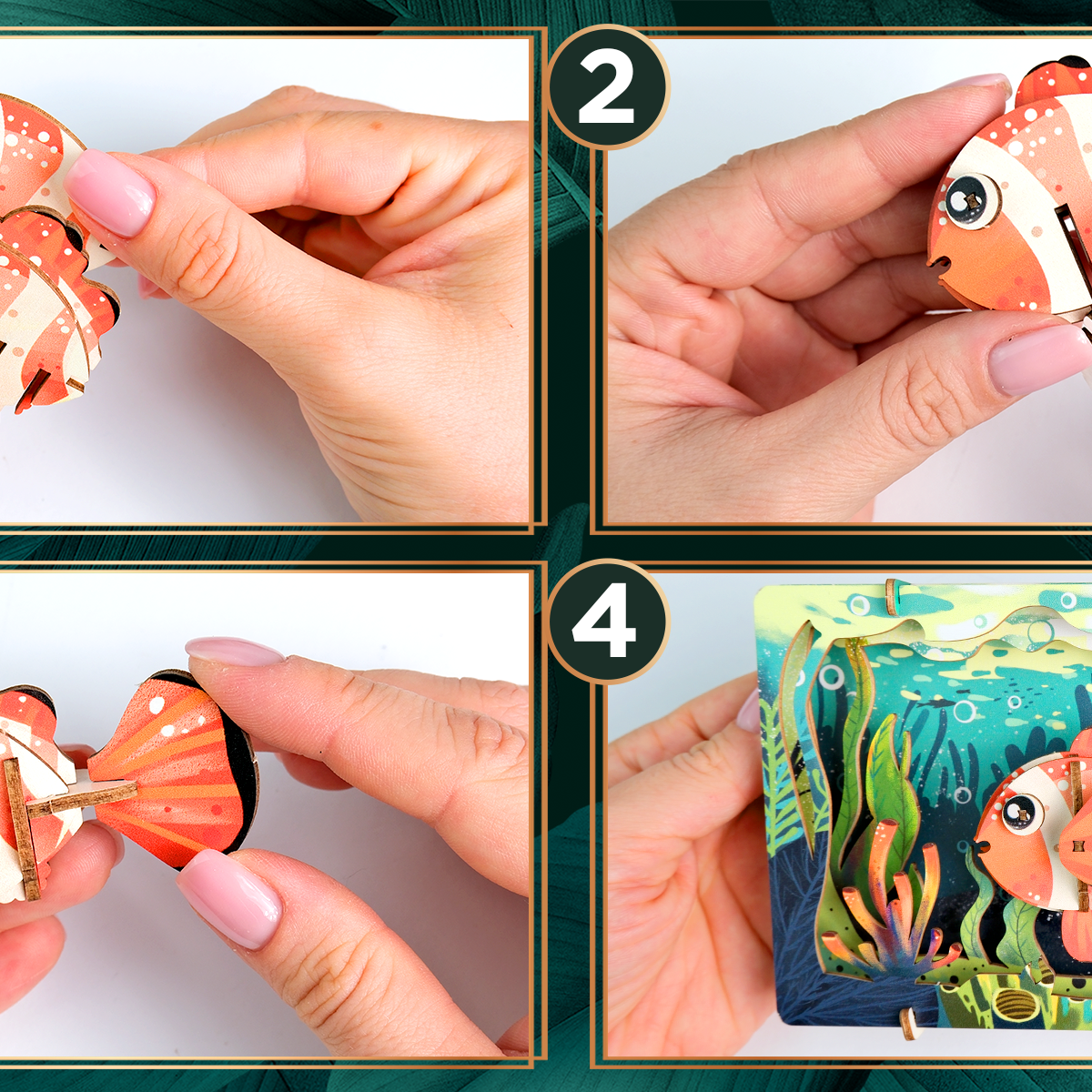 Detaljebillede af Clownfish 3D Puzzle fra EscapeWelt – 3D Træpuslespil for Kids
