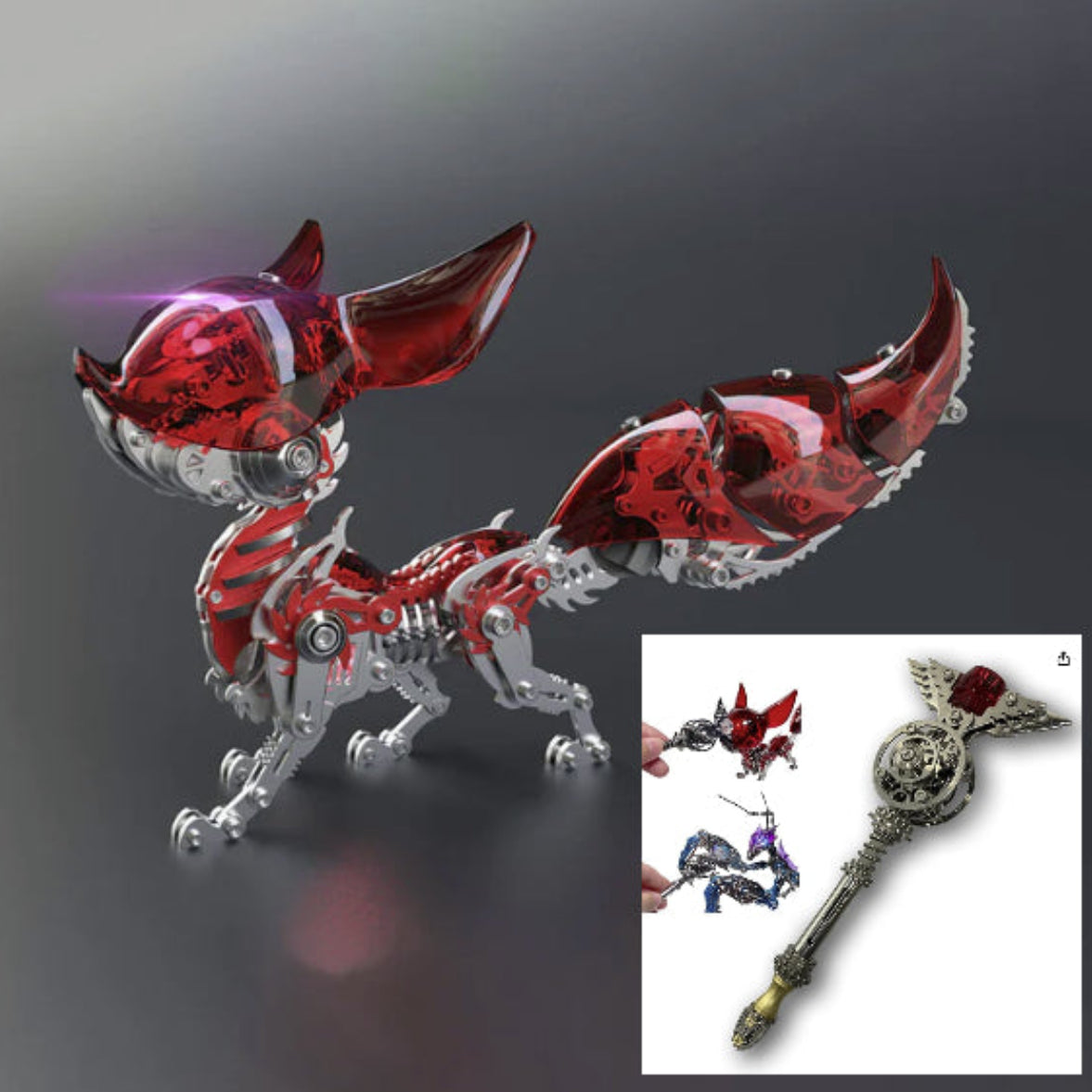 3D Fox metal puzzle + 3D Wand metal puzzle vist som samlet model
