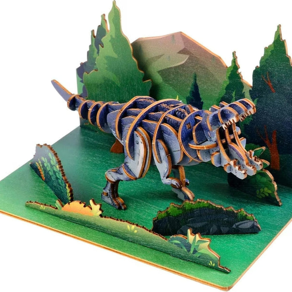 T-Rex 3D Puzzle fra EscapeWelt – 3D Træpuslespil for Kids vist som samlet model