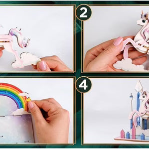 Detaljebillede af Unicorn 3D Puzzle fra EscapeWelt – 3D Træpuslespil for Kids
