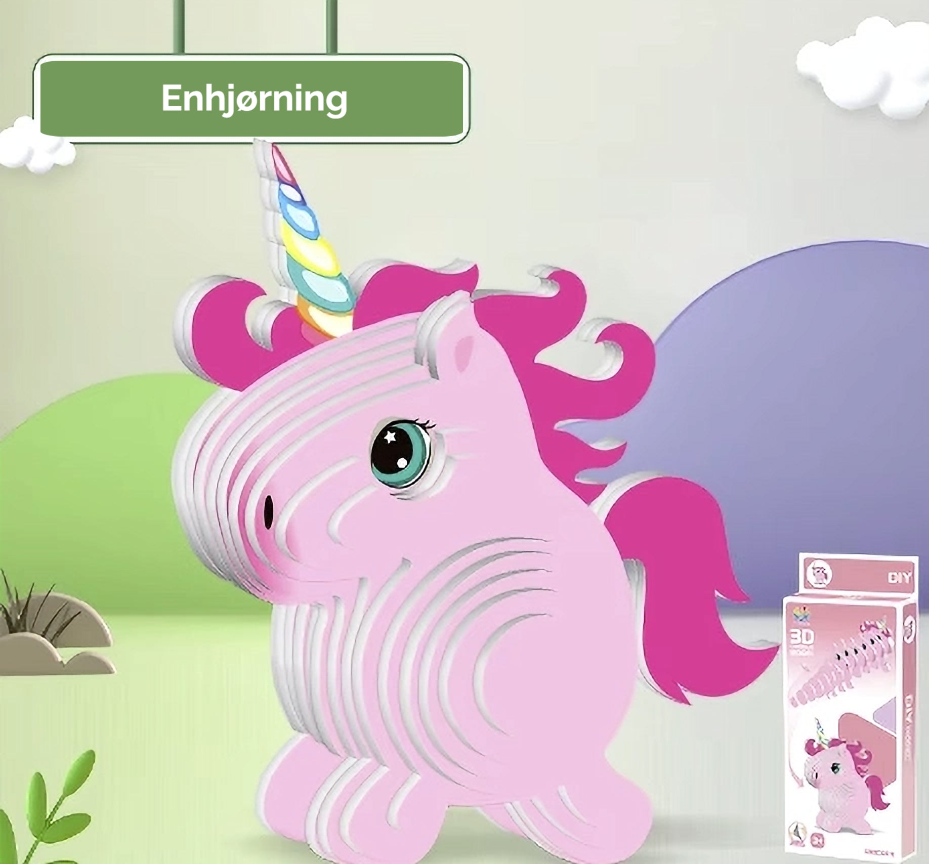 Billede af 3D Paper Puzzle Enhjørning - Byggesæt