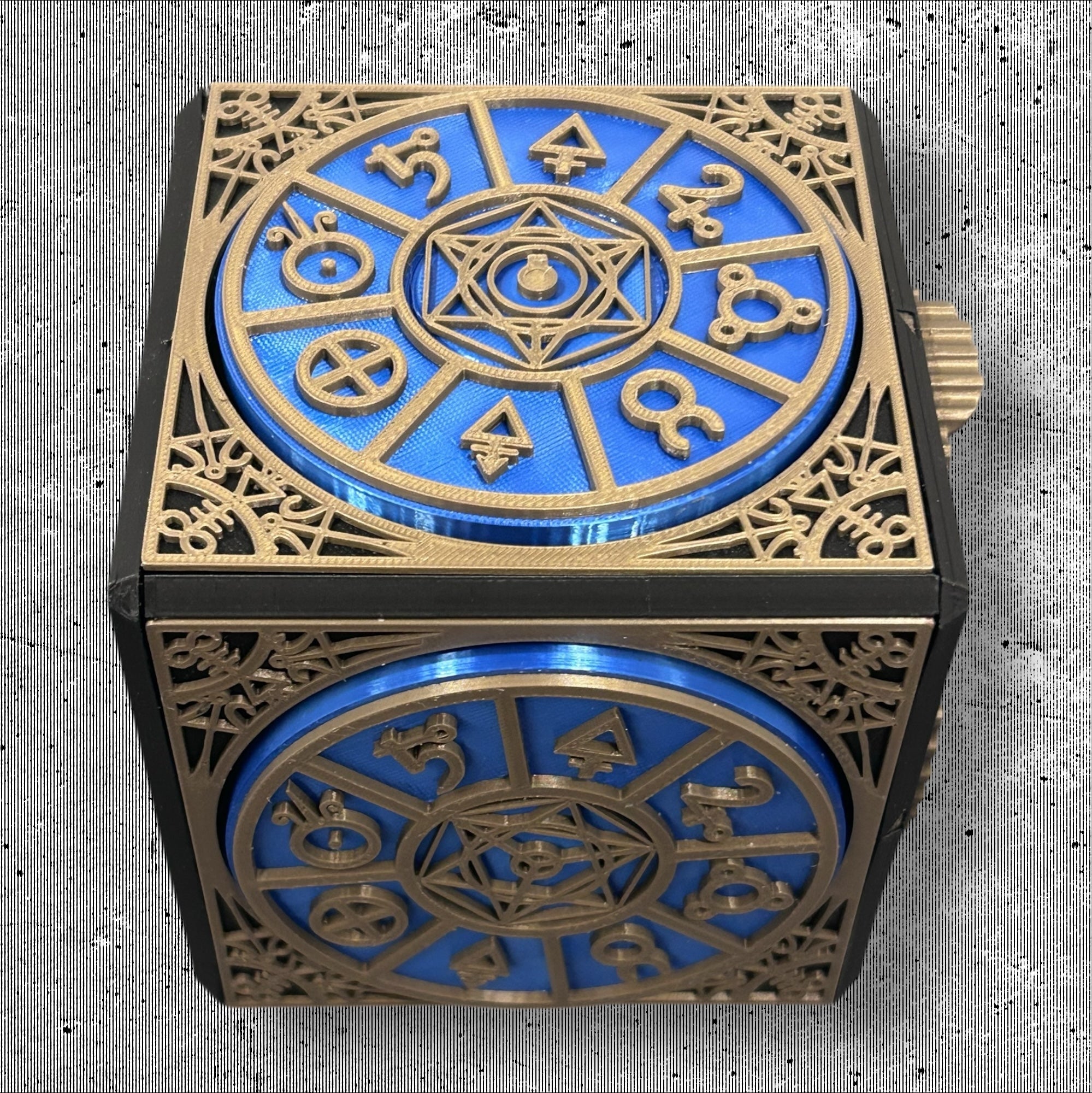 Alchemist Cube Philosophers Key – stor blå og guld puzzle cube med skjulte rum