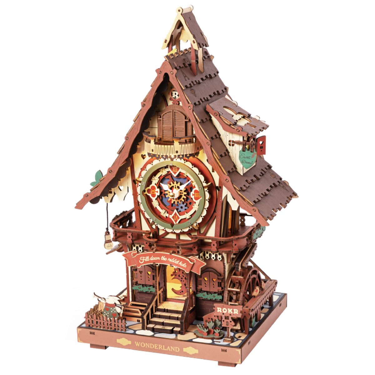 ROKR Cuckoo Clock – Mekanisk 3D Træpuslespil vist som samlet model