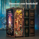 Færdig CUTEBEE book nook: snitvis miniature skovinteriør med små lyskæder mellem bøger