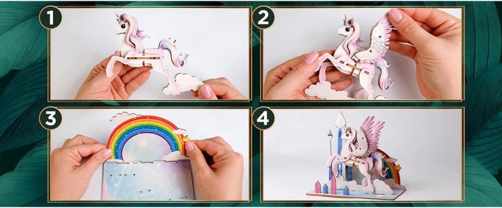 Detaljebillede af Unicorn 3D Puzzle fra EscapeWelt – 3D Træpuslespil for Kids